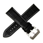 Swiss Legend 24MM Black Alligator Grain Leather Watch Strap, Silver Buckle fits 42mm Executive Watch