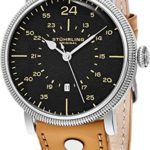 Analog Quartz Stainless Steel Watch by Stuhrling Original with tan Leather Watch Band. Black Dial. Military Aviator 24-Hour Layout. Special Edition Gift Watches for Men. Domed Crystal and Coin Bezel.
