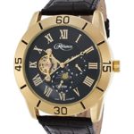 Croton Mens Reliance Automatic Multifunction Leather Watch (Black/Gold Tone)