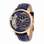Fossil Men’s Mechanical Hand Wind Stainless Steel and Leather Casual Watch, Color:Blue (Model: ME1138)