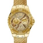 GUESS Women’s Stainless Steel Genuine Leather Crystal Accented Watch