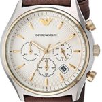 Emporio Armani Men’s ‘Zeta’ Quartz Stainless Steel and Leather Casual Watch, Color:Brown (Model: AR11033)