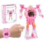 Transforming Toys Kids Girls Digital Watch Wristwatch Pink Robot Gifts for Holiday Birthday Xmas