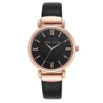 Anne Klein Rose Goldtone and Black Leather Strap Watch