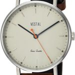 Vestal ‘ Sophisticate’ Swiss Quartz Stainless Steel and Leather Dress Watch, Color:Brown (Model: SPH3L08)