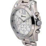Holiday Gift Geneva Silver Tone Classic Round Men’s Watch. Faux Chronograph Design. Metal Link Band.