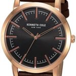 Kenneth Cole New York Men’s ‘Slim’ Quartz Stainless Steel and Leather Dress Watch, Color:Brown (Model: 10030809)