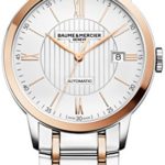 Baume & Mercier Classima Mens Automatic Watch – 40mm Analog Silver Face with Second Hand, Date and Sapphire Crystal Two Tone Swiss Made Watch – Stainless Steel Plated Rose Gold Watches For Men 10217