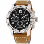 Nautica Men’s NAD18506G NMS 01 Stainless Steel Watch with Brown Leather Band
