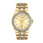 Bulova Women’s 42mm Crystal Pav= Goldtone Stainless Steel Bracelet Watch