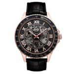 CROTON Men’s ‘Automatic’ Quartz Stainless Steel and Leather Watch, Color:Black (Model: CI331094RGBK)