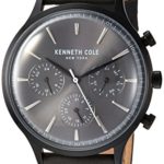 Kenneth Cole New York Men’s Quartz Stainless Steel and Leather Casual Watch, Color:Black (Model: KC15185004)