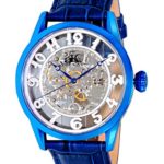 Adee Kaye Mens Glass Collection Seagull 17 Jewel Automatic Blue Band Skeleton Dial