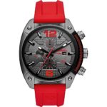 Diesel Watches Mens Overflow Gunmetal and Red Silicone Watch