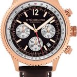 Stuhrling Original Men’s 669.04 Analog Monaco Quartz Chronograph Date 16K Rose Gold Plated Brown Genuine Leather Strap Watch