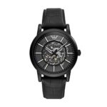 Emporio Armani Men’s ‘Dress’ Japanese Automatic Stainless Steel and Leather Casual Watch, Color:Black (Model: AR60008)