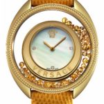 Versace 86Q721md497-S585 Women’s Diamond White Mop Dial Golden Yellow Genuine Lizard Watch