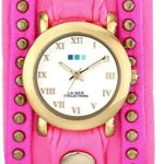 La Mer Collections Women’s LMSW4000 Layered and Studded Neon Pink and Gold Bali Wrap Watch