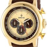Invicta Men’s 13058 Vintage Gold-Tone Stainless Steel Watch with Distressed Leather Band