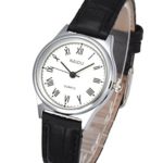 Top Plaza Womens Leather Watch,Fashion Casual Dress Watches,Roman Numerals Quartz Ladies Black Wrist Watch