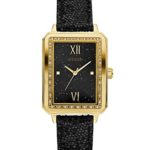 GUESS Factory Women’s Black and Gold-Tone Rectangle Watch, NS