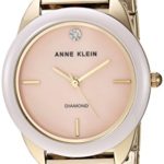 Anne Klein Women’s Diamond Dial Mesh Bracelet Watch with Ceramic Bezel, AK/3258LPGB