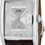 Oris Rectangular Date Mens Brown Leather Band Automatic Watch – Silver Face with Luminous Hands and Sapphire Crystal – Swiss Made Rectangle Watch 01 561 7693 4061-07 5 22 20FC