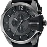 Diesel Men’s Mega Chief Quartz Stainless Steel and Silcone Chronograph Watch, Color: Grey, Black (Model: DZ4378)