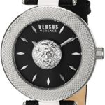 Versus by Versace Women’s Brick Lane Stainless Steel Quartz Watch with Leather Calfskin Strap, Black, 20 (Model: VSP212117)