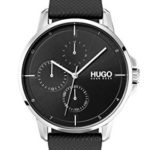 Hugo Men’s #Focus Quartz Stainless Steel and Leather Strap Casual Watch, Black, 1530022