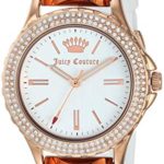 Juicy Couture Black Label Women’s JC/1008RGWT Swarovski Crystal Accented Rose Gold-Tone and White Leather Strap Watch