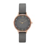 Skagen Women’s Anita Watch in Rose Goldtone with Gray Leather Strap and Dial