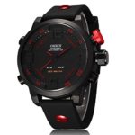 ShoppeWatch Mens LED Watch Black Silicone Band Dual Time Date Day Sport Red Hand Reloj de Hombre OH-251