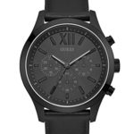 GUESS  Smooth Genuine Leather Chronograph Watch with Date. Color: Black (Model: U0789G4)