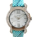 Pedre Women’s Silver-Tone Crystal Watch with Blue Lizard Leather Strap #6400SX