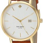 kate spade new york Women’s Grand Metro Stainless Steel Analog-Quartz Watch with Leather Calfskin Strap, Brown, 18 (Model: KSW1161)