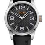 BOSS Orange Men’s Stainless Steel Quartz Watch with Leather Calfskin Strap, Black, 24 (Model: 1513350)