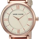 Anne Klein Women’s AK/2666RGIV Swarovski Crystal Accented Rose Gold-Tone and Ivory Leather Strap Watch