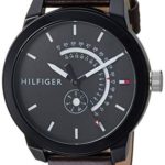 Tommy Hilfiger Men’s Denim Quartz Watch with Leather Calfskin Strap, Brown, 19.1 (Model: 1791478)