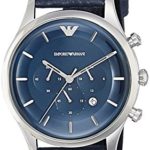 Emporio Armani Men’s Lambda Stainless Steel Analog-Quartz Watch with Leather Calfskin Strap, Blue, 22 (Model: AR11018)