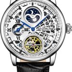 Stührling Original Mens Skeleton Watch Analog Watch Dial Mens Automatic Watch – Dual Time, AM/PM Sun Moon, Genuine Leather Band, Legacy Mens Watches Collection