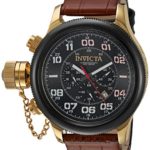 Invicta Men’s Russian Diver Stainless Steel Quartz Watch with Leather-Calfskin Strap, Brown, 26 (Model: 22291)