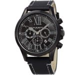 Akribos XXIV Men’s Multifunction Watch – 3 Subdials with Date Window – Engraved Concentric Circles Dial and Large Roman Numerals on Genuine Leather Strap – AK897