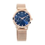 Titan Sparkle Women’s Multi-Functional Dress Watch with Swarovski Crystals | Quartz, Water Resistant, Mesh Band | Gold Band and Blue Dial