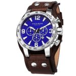 Akribos XXIV Men’s Chronograph Watch – 3 Subdials, Seconds, Minutes and GMT Plus Date Window on Genuine Leather Cuff Strap – AK727