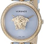 Versace Women’s Palazzo Empire Stainless Steel Quartz Watch with Leather Calfskin Strap, Blue, 18 (Model: VECQ00918)