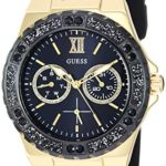 GUESS  Gold-Tone Stainless Steel + Black Stain Resistant Watch with Day + Date Functions. Color: Black (Model: U1053L7)