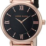 Anne Klein Women’s AK/2666RGBK Swarovski Crystal Accented Rose Gold-Tone and Black Leather Strap Watch