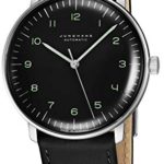 Junghans Max Bill Automatic Mens Watch – 38mm Analog Black Face Classic Watch with Luminous Hands – Stainless Steel Black Leather Band Luxury Watch for Men Made in Germany 027/3400.00