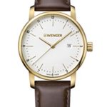 Wenger Men’s Urban Classic Stainless Steel Quartz Watch with Leather Calfskin Strap, Brown, 22 (Model: 01.1741.108)